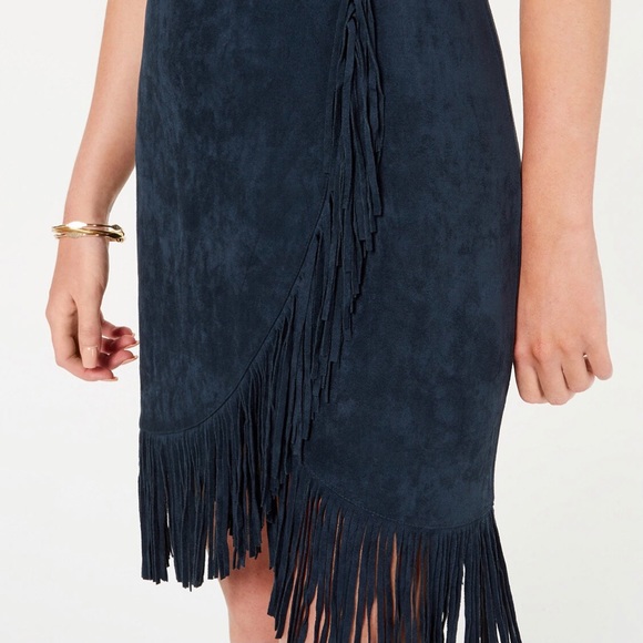Macy’s Navy Faux-Suede Halter Fringe Dress - Picture 4 of 13